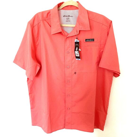 NWT Eddie Bauer Tech Woven Shirt UPF Protection Moisture Wicking Tea Rose Top L - Picture 2 of 12